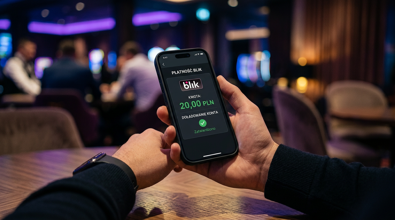 Smartfon z potwierdzeniem depozytu 20 zł BLIK w kasynie online.